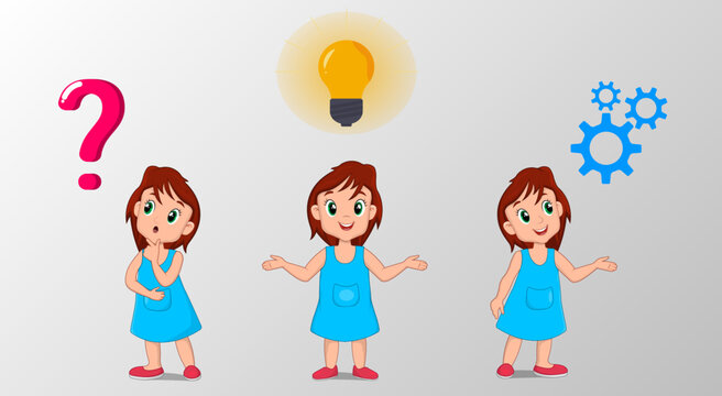 Girl question in mind thinking idea vector illustration