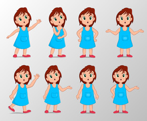 Cute girl with shock gesture expression set vector illustration