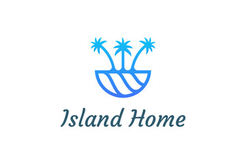 Fototapeta premium Ocean waves and palm tree combined with simple minimalist and modern shapes suitable for logo and icon