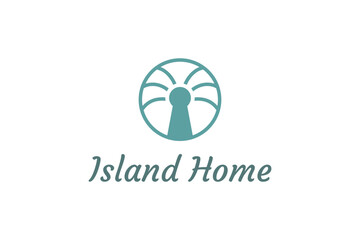 palm tree and keyhole object with minimalist and modern shape suitable for island property and apartment logo
