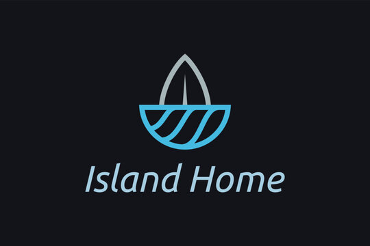 relax on island with surfboard and ocean waves perfect for logo