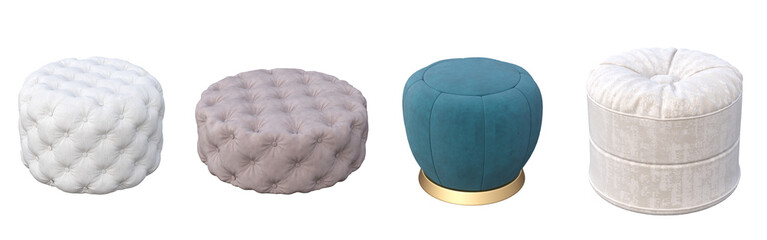 soft pouf isolate on a transparent background, interior furniture, 3D illustration, cg render - obrazy, fototapety, plakaty