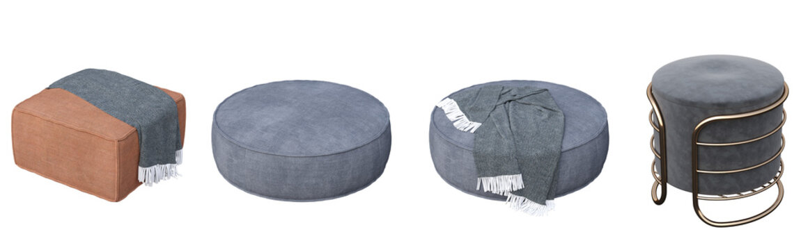 soft pouf isolate on a transparent background, interior furniture, 3D illustration, cg render