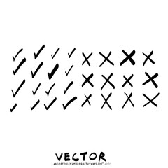 check mark, yes and no in different line, doodle and sketch mark.