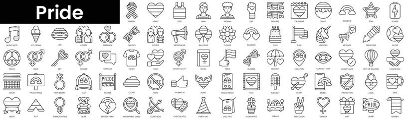 Set of outline pride icons. Minimalist thin linear web icon set. vector illustration. - obrazy, fototapety, plakaty