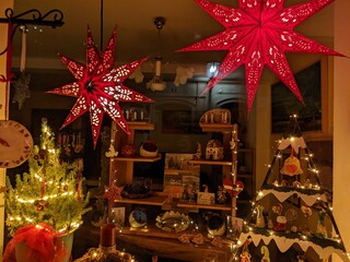 red christmas star and decor
