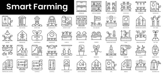 Set of outline smart farming icons. Minimalist thin linear web icon set. vector illustration.