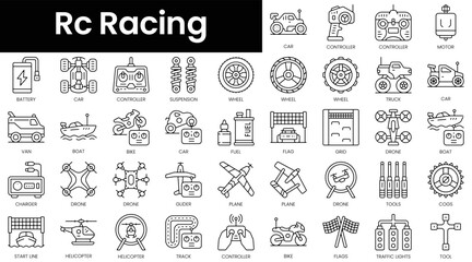 Set of outline rc racing icons. Minimalist thin linear web icon set. vector illustration. - obrazy, fototapety, plakaty