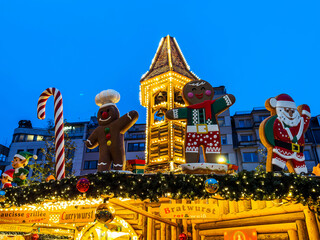 Luxembourg, Luxembourg - November 26, 2022:  Traditional stalls at Christmas Market in Luxembourg