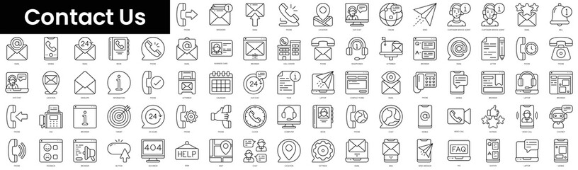Set of outline contact us icons. Minimalist thin linear web icon set. vector illustration.