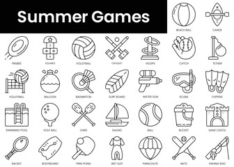 Set of outline summer games icons. Minimalist thin linear web icon set. vector illustration.