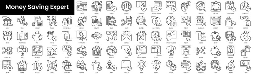 Set of outline money saving expert icons. Minimalist thin linear web icon set. vector illustration.