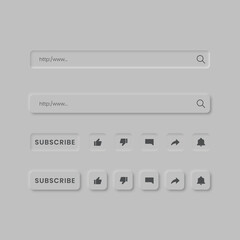 subscribe button like comment share save search neumorphic icons set