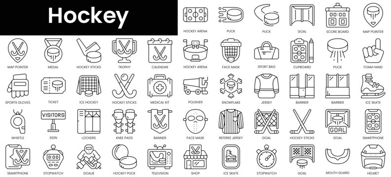 Set of outline hockey icons. Minimalist thin linear web icon set. vector illustration.