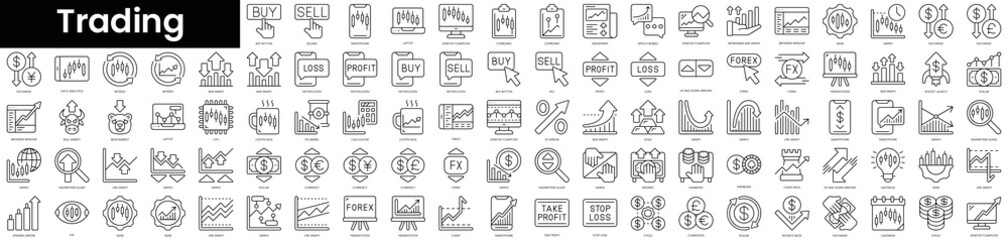 Set of outline trading icons. Minimalist thin linear web icon set. vector illustration. - obrazy, fototapety, plakaty