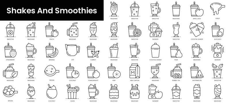 Set of outline shakes and smoothies icons. Minimalist thin linear web icon set. vector illustration.