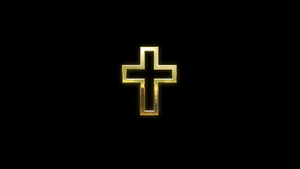 Golden cross symbol sign cut out on black background religion Christianity 3d illustration