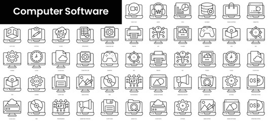 Set of outline computer software icons. Minimalist thin linear web icon set. vector illustration.