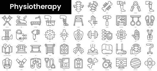 Fototapeta na wymiar Set of outline physiotherapy icons. Minimalist thin linear web icon set. vector illustration.