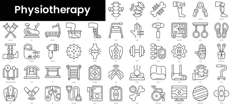 Set of outline physiotherapy icons. Minimalist thin linear web icon set. vector illustration.