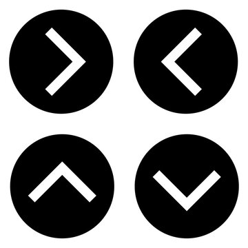 Left, right, up, and down round black button collection png. Back and next icon buttons isolated.