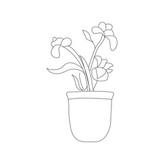 Flower Pot line art Icon. Line Art flower pot vector Isolated On White Background. coloring sheet for kids.