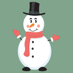 christmas character of snowman in black cylinder hat and red scarf