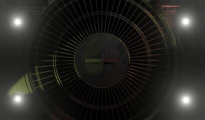 Close up corridor metal grate lighting in dark scene 3D rendering sci-fi wallpaper backgrounds