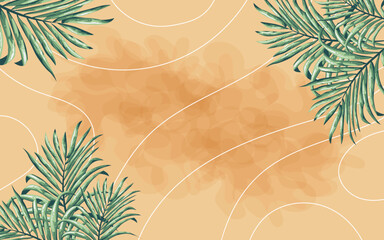 Abstract brown background with decorative tropical palm leaves.