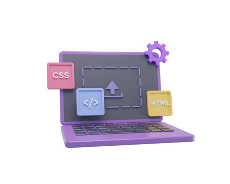 3D Render web development or software development or web design coding and programming with syntax code