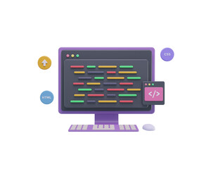 3D Render web development or software development or web design coding and programming with syntax code