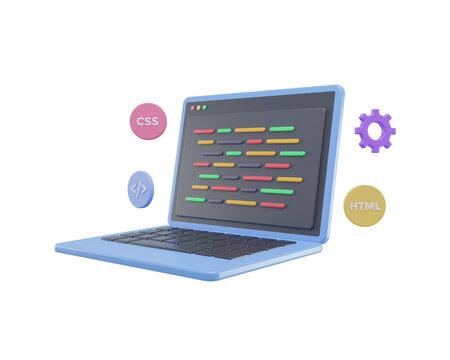 3D Render web development or software development or web design coding and programming with syntax code
