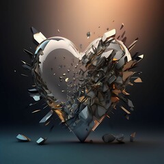 Reflective Heart-Shape Mirror Exploding | Heartbreak Relationship Love Romance Breakup Divorce Concept  Art | Midjourney Creation