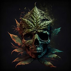 Marijuana Leaf and Skull | Midjourney Creation - obrazy, fototapety, plakaty