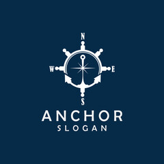 sunset and anchor vintage logo design concept