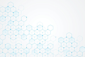 Abstract hexagonal molecular structures in technology background and science style. Medical design. Vector illustration