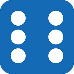 Dice graphic icons. Blue game dice cube with six dots. Gambling object to play in casino, poker. Face of cube. Traditional die with numbers of 6 dots 