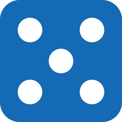 Red game dice cube with five dots. Dice graphic icon. Gambling object to play in casino, poker. Face of cube. Traditional die with numbers of 5 dots 