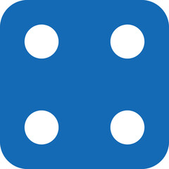 Dice graphic icons. Blue game dice cube with four dots. Gambling object to play in casino, poker. Face of cube. Traditional die with numbers of 4 dots 