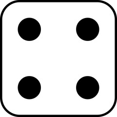 White game dice cube with four black dots. Dice graphic icon. Gambling object to play in casino, poker. Face of cube. Traditional die with numbers of 1 dot	