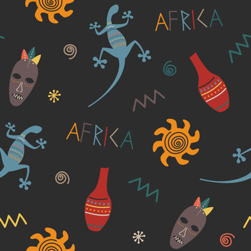 colorful seamless pattern with african culture elements 