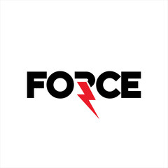 Force letter logo design illustration. Isolated on a white background. Force logo design with thunderbolt.