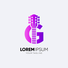 Letter G Guitar Logo Design Vector Art Icon Graphic Illustration Emblem 