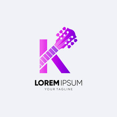 Letter K Guitar Logo Design Vector Art Icon Graphic Illustration Emblem 