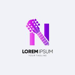 Letter N Guitar Logo Design Vector Art Icon Graphic Illustration Emblem 