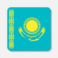 Flag of Kazakhstan flat icon. Square vector element with shadow underneath. Best for mobile apps, UI and web design.