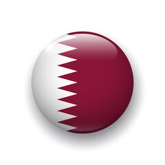 Realistic glossy button with flag of Qatar. 3d vector element with shadow underneath. Best for mobile apps, UI and web design.