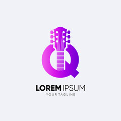 Letter Q Guitar Logo Design Vector Art Icon Graphic Illustration Emblem 