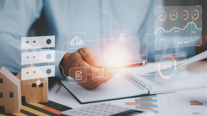 Cloud technology concept Global network of metaverse systems concept, Man hand touch data with internet cloud technology and File Transfer backup copy,Global business  Internet for Telecommunication