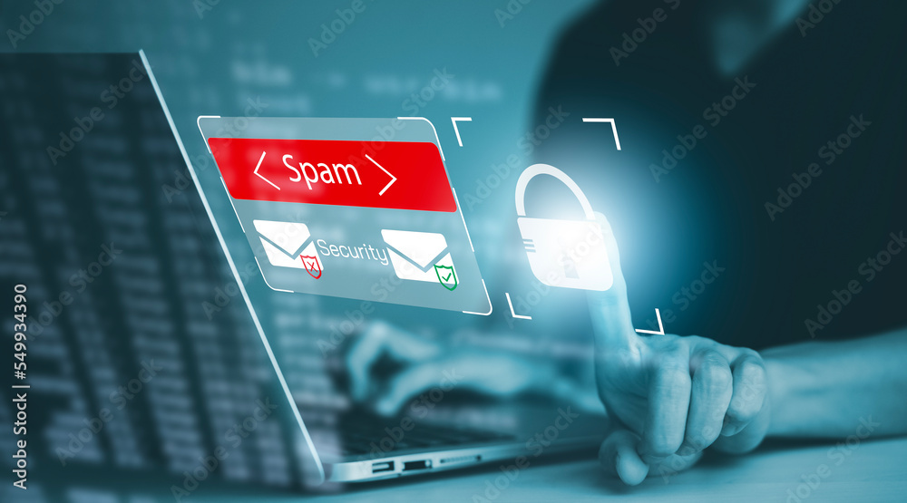 Fototapete email concept with laptop spam and virus computer monitor internet security concept, businessman rea